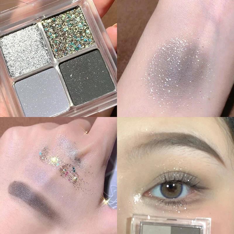 Four-color Eyeshadow Palette Glitter Sequins low-saturation Purple Grey Brown Matte Pearlescent Earthy Eye Shadow Pallete Makeup. 