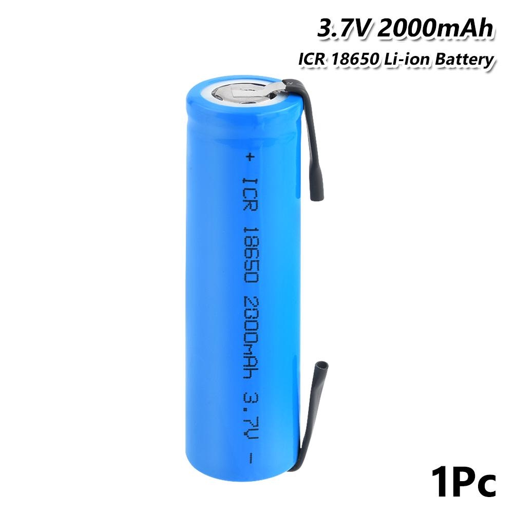 ICR18650 3.7V 2000mAh High Capacity Lithium-ion Rechargeable Battery With Nickel Strip/Soldering Tabs For Various DC Devices - 1 Piece. 