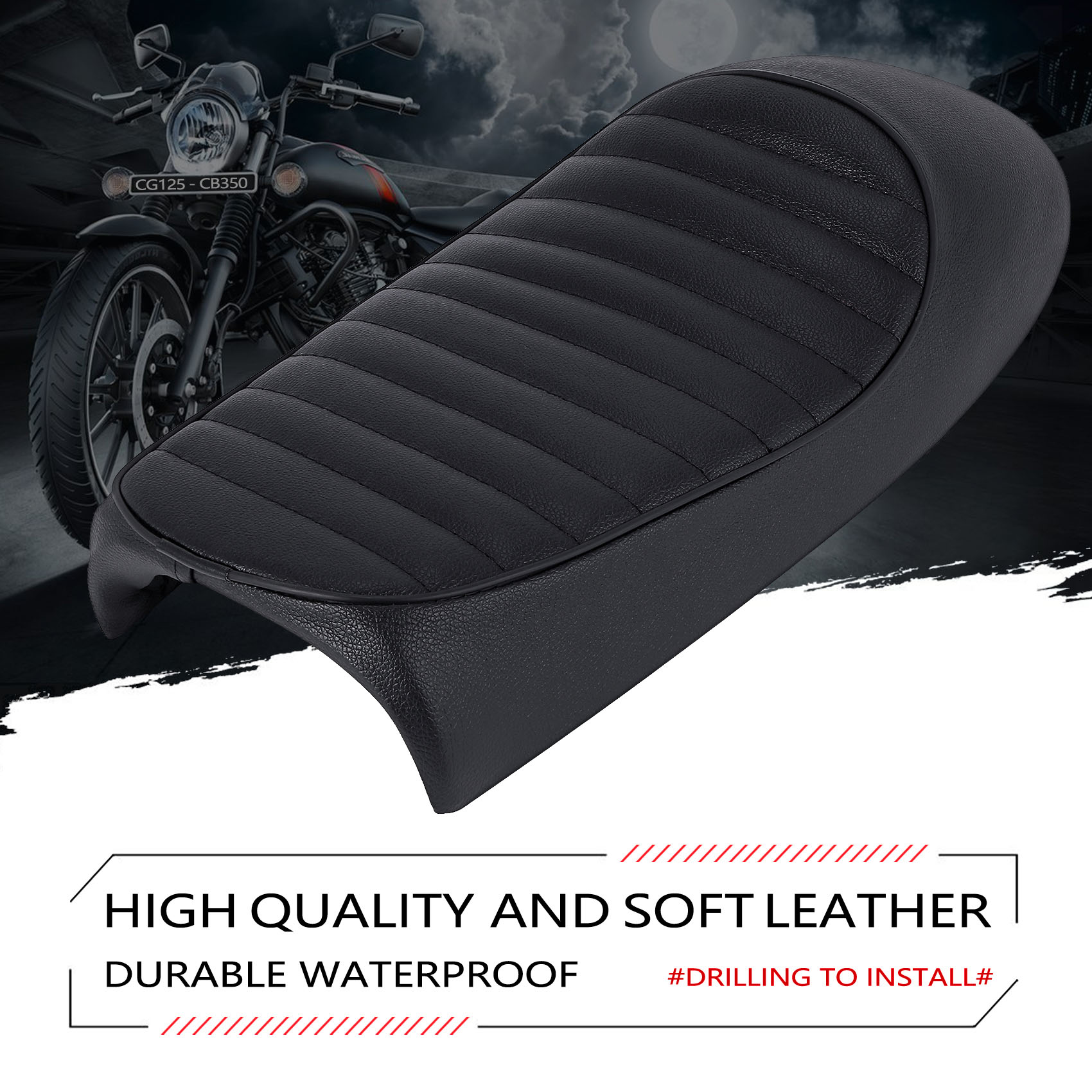 Motorfiets PU Lederen Vintage Cafe Racer Seat Flat Zadelkussen Voor Cg125 Gn Cg Cb400ss