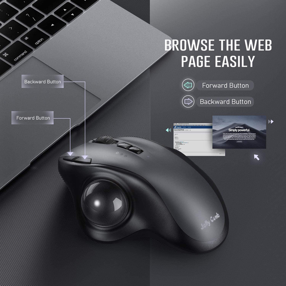 Jelly Comb Rechargeable Trackball Mouse Bluetooth+2.4G Dual Mode Wireless Mouse for Mac Computer Laptop Tablet Gamer Mause. 