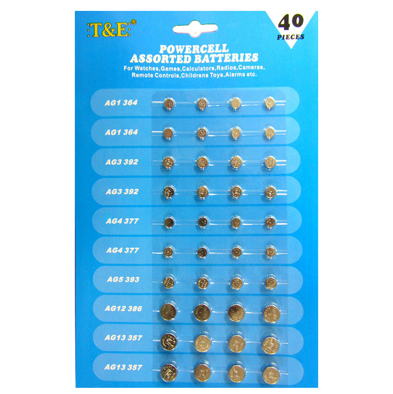NEW 40 x ASSORTED BUTTON CELL WATCH BATTERY AG 1 / 3 / 4 / 5 / 12 / 13. 