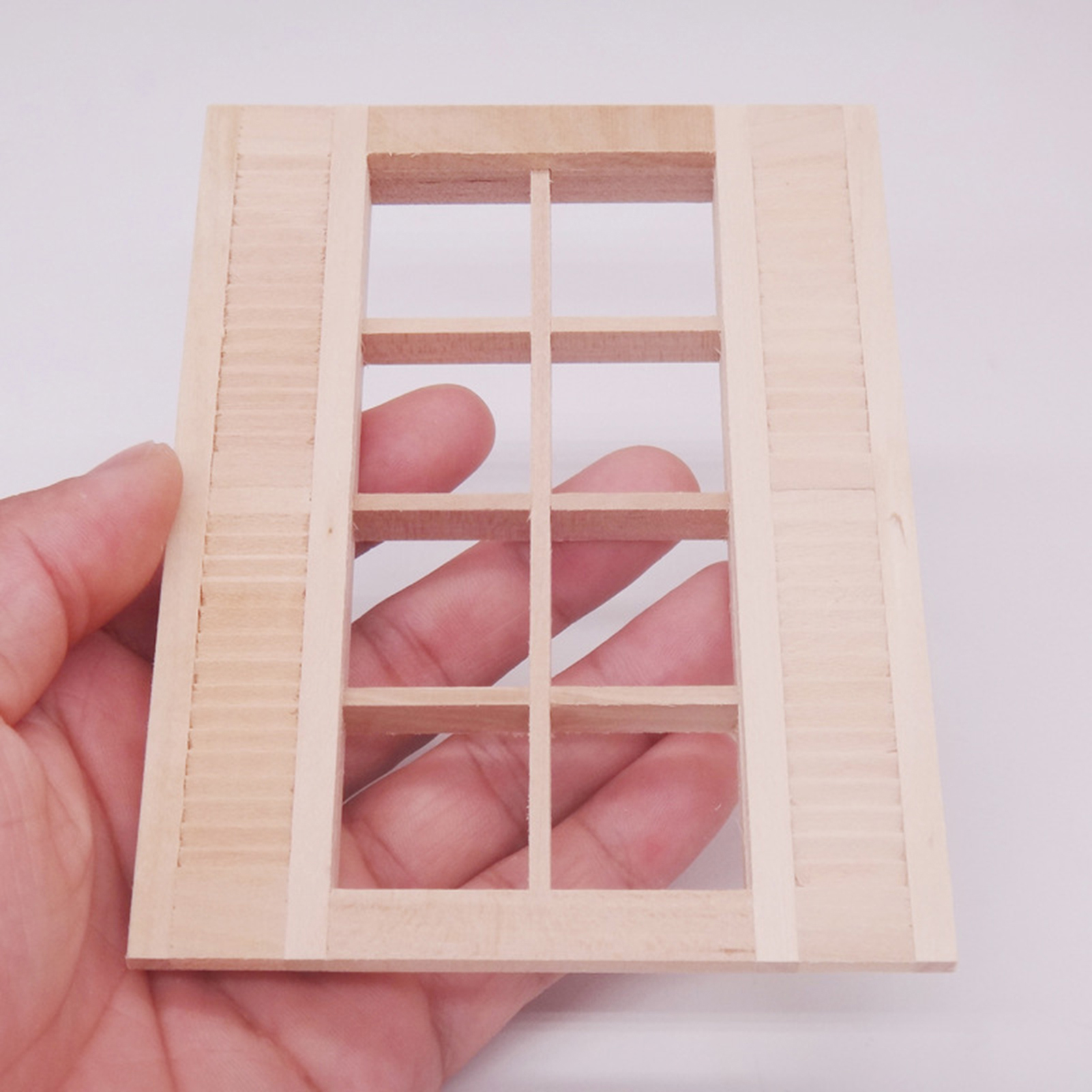 Unpainted Shutters Window Detailed Dollhouse 8-Pane Window Frame Furniture. 