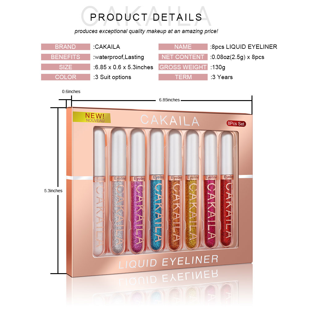CAKAILA 8-color Matte Glitter Eyeliner Set Quick-drying Waterproof Eye Liner Pen Make Up Eyeshadow Cosmetics Non-smudge. 
