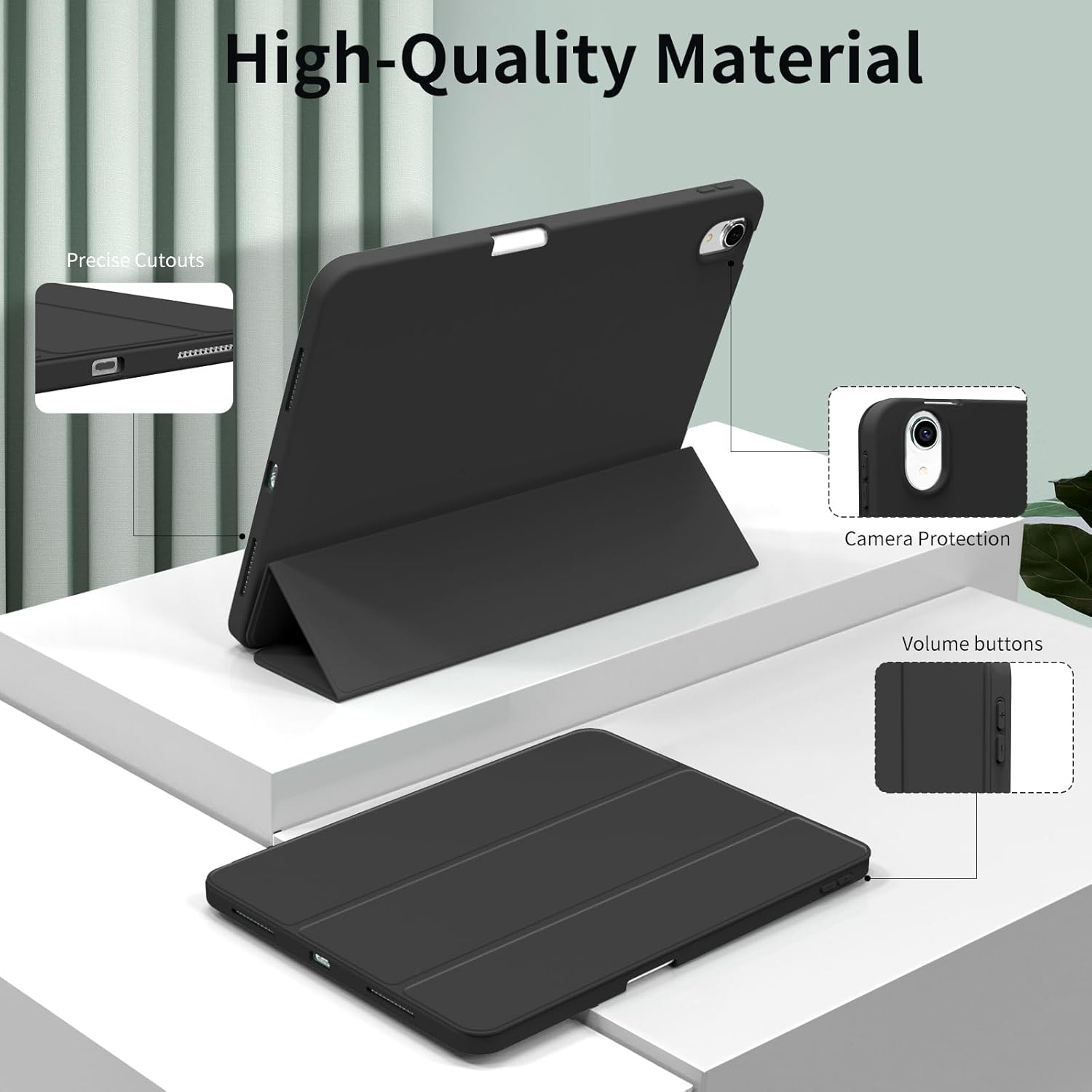 For Apple iPad Air 5 (2022) 10.9 inches (5th generation) Luxury Premium Silk Texture Horizontal Flip Leather Cover with 3-folding Holder Smart Case With pen Holder -(Black-Blue) For :  A2589, A2591 (Global). 