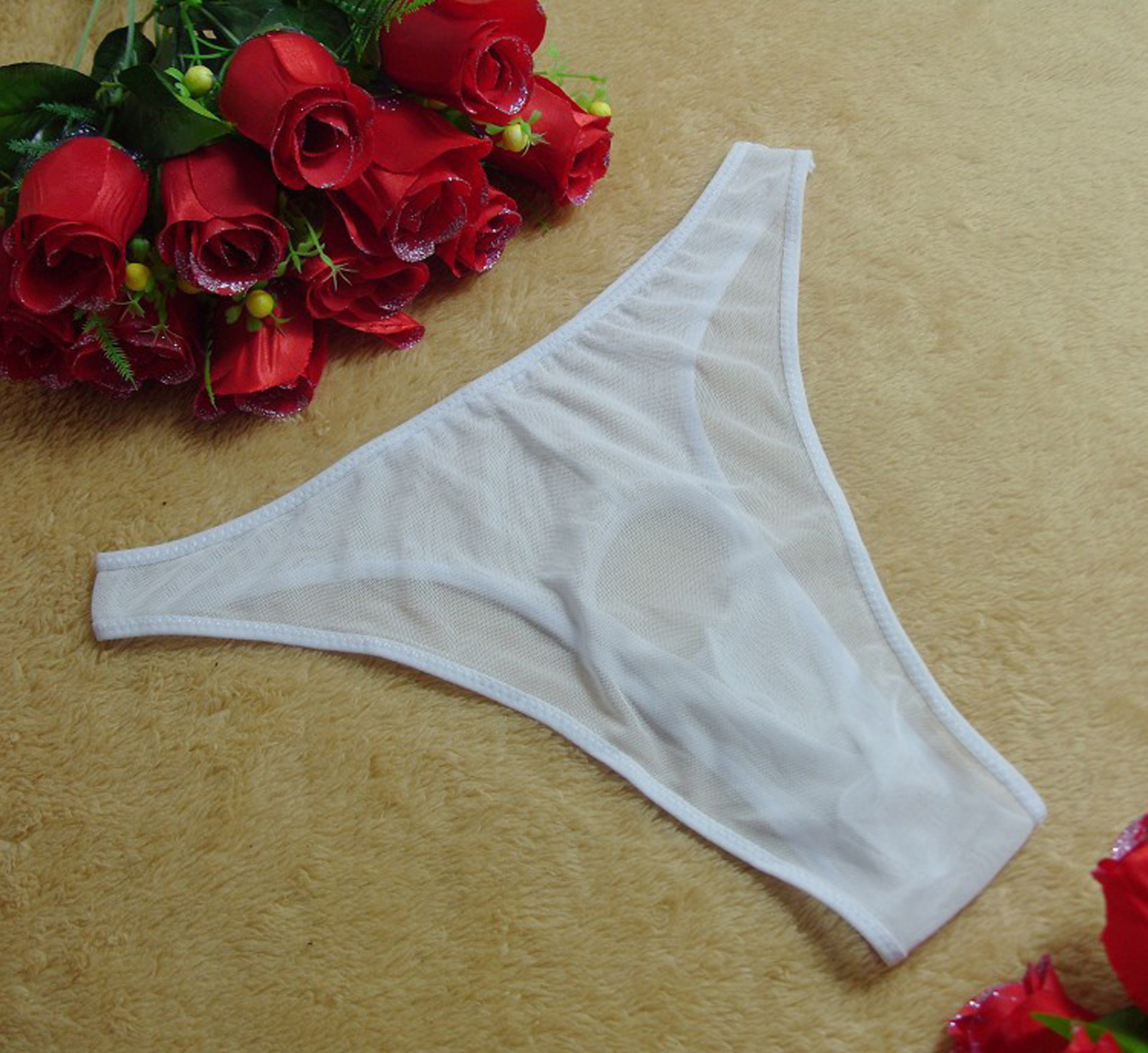 Lingerie Men Mesh Underwear Briefs Open Front simple Pouch Hole Out Transparent Panties Underpants. 