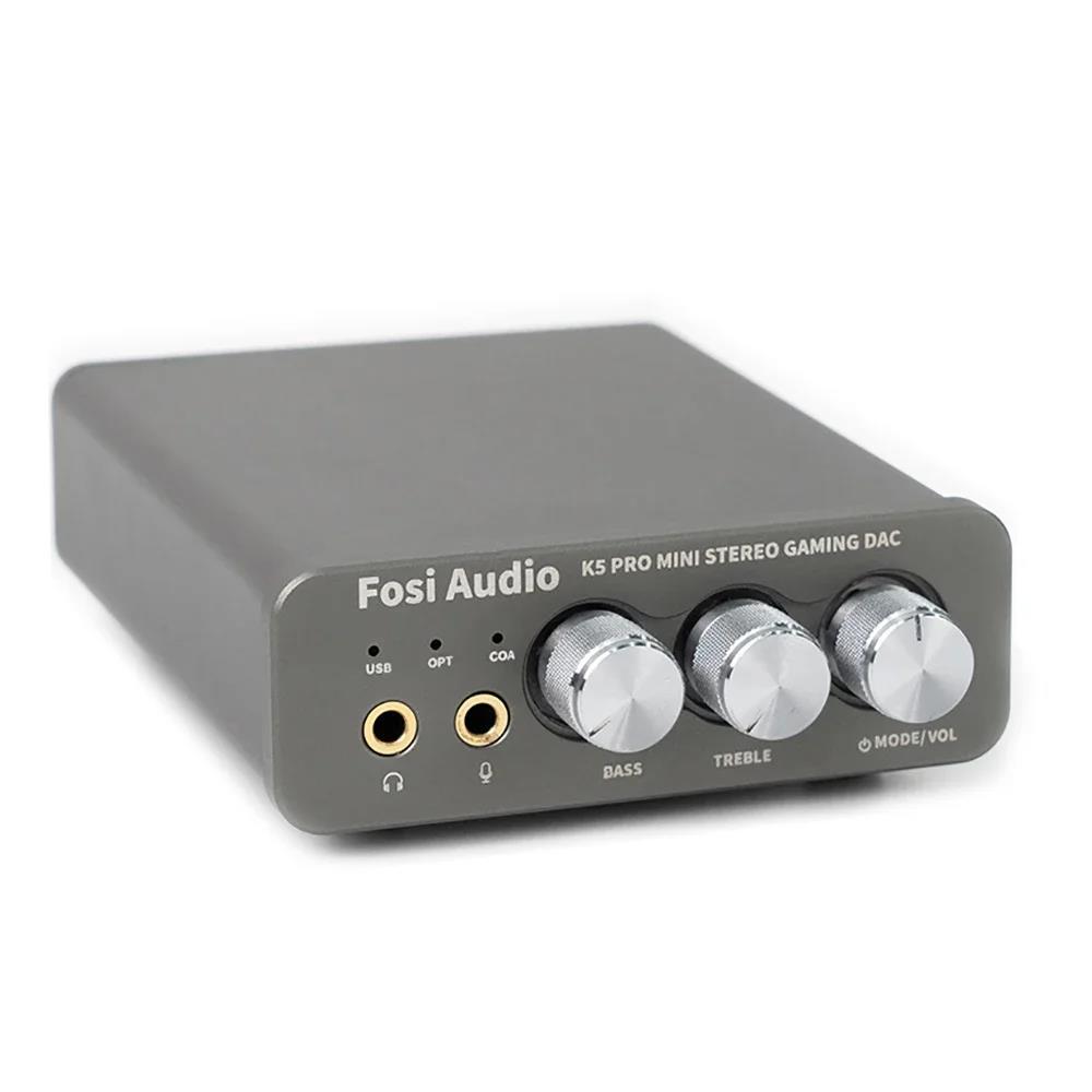 Fosi Audio K5 PRO USB Gaming DAC With Microphone Headphone Amplifier Mini Audio DAC for PS5 Desktop Powered Active Speakers. 