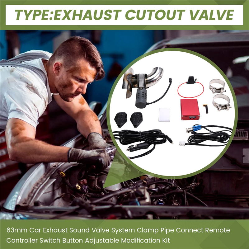 63mm Car Exhaust Sound Valve System Clamp Pipe Connect Remote Controller Switch Button Adjustable Modification Kit. 