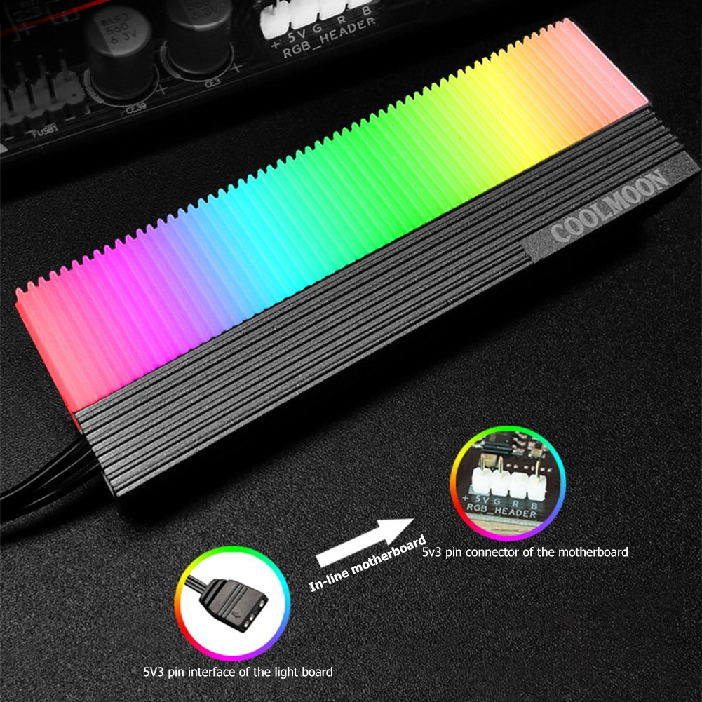 CoolMoon M2 SSD Heatsink 5V 3Pin ARGB M.2 2280 Solid State Drive Hard Disk Cooling Radiator PC Video Graphics Card heat sink. 