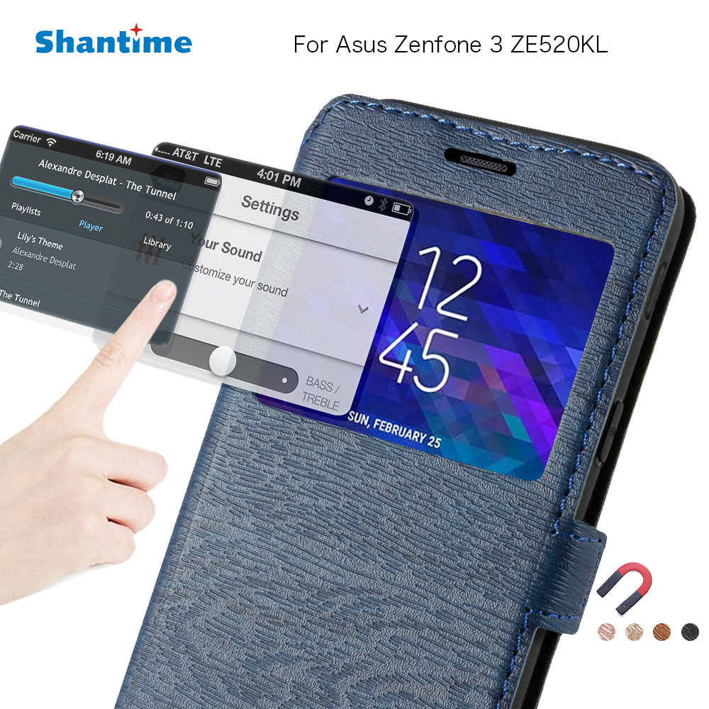 PU Phone Case For Asus Zenfone 3 ZE520KL Flip Case For Asus Zenfone 3 ZE520KL View Window Book Case Soft TPU Silicone Back Cover