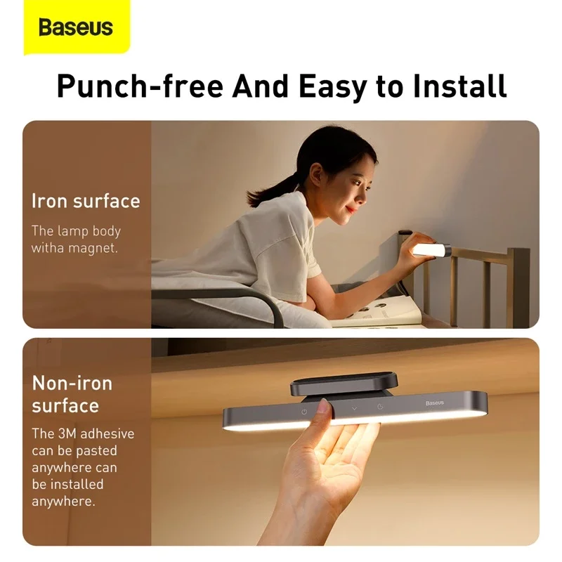 Baseus Magnetic Stepless Dimming Charging Desk Lamp 3 Mode Rechargeable LED 1800mAh Battery Less Than 100 Luminous Flux 4000K Light 30 Seconds Delay Function Magnetic Design Lamp. 