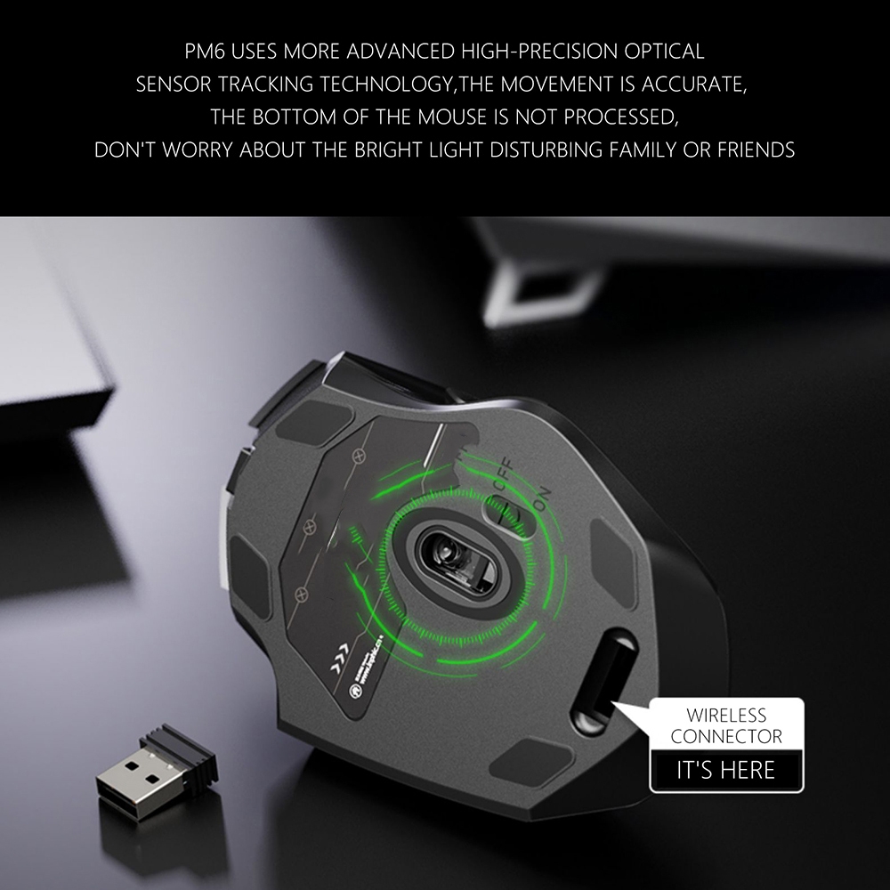 Inphic PM6 6 Keys 1000/1200/1600 DPI Home Gaming Wireless Mechanical Mouse, Colour: Gray Wireless+Bluetooth 4.0+Bluetooth 5.0. 