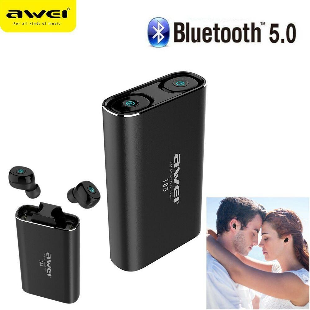 AWEI T85 TWS Wireless Earbuds Bluetooth 5.0 1800mAh Power bank Mini Bluetooth Earphone Headphones With Dual Microphone For Phone