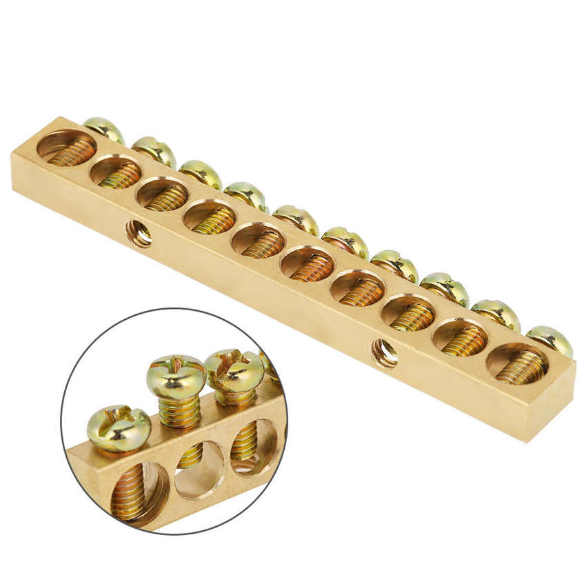 Neutral Bar 10pcs 10-Hole Electrical Distribution Wire Screw Terminal Brass Ground. 