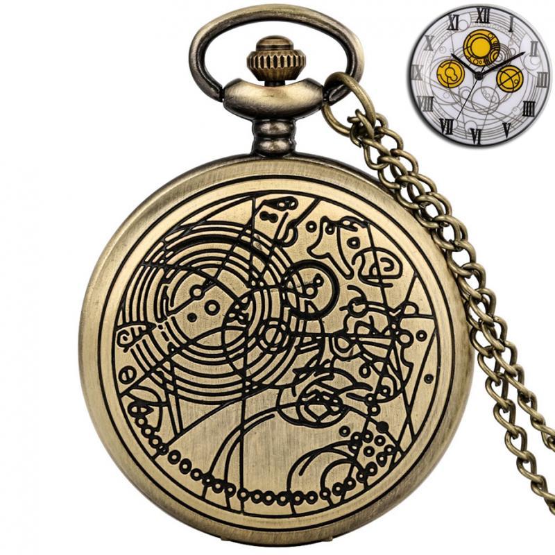 Retro Bronze Time Lord Space Exploration Design Quartz Pocket Watch Men Necklace Popular Movie Hero Cosplay Pendant Watch Chain