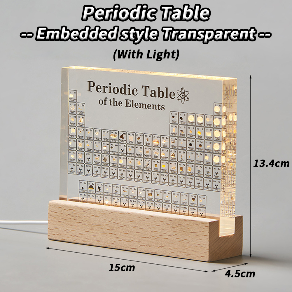 GC Periodic Table With Light, Acrylic Periodic Table Ornaments With 83 Kinds Of Real Elements And Wooden Stand, Home Decor For Science Lovers Students Gifts. 