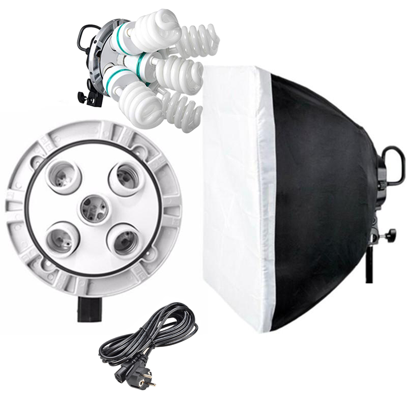 Godox TL-5  5in1 Bulb Head Multi-Holder Tricolor+Light Stand+softbox 60*60cm Camera Photography Lighting. 