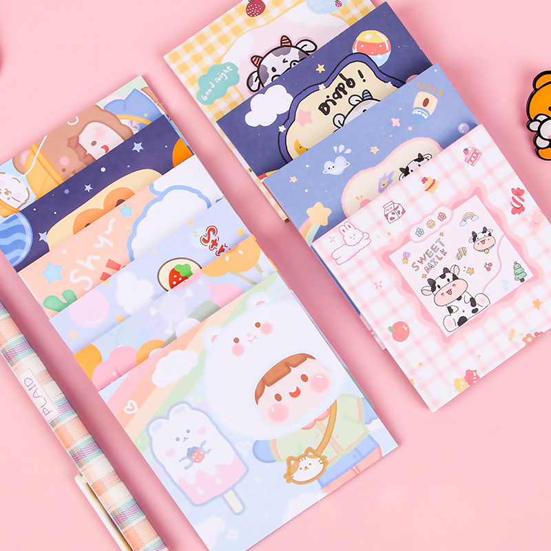 Creative Stationery Cartoon Cute Post-it Note Colorful Student Mark Message Note Paper Can Tear Girl Heart Small Book. 