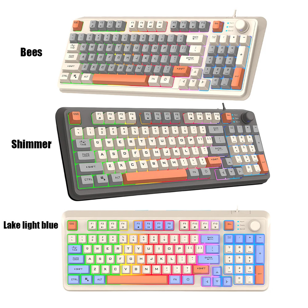 K82 Gaming Keyboard 94 Keys Portable Wired Office Keyboard With Colorful RGB Backlight Mechanical Ultra Silence Keyboard Comfortable Typing Experience For Laptop PC Computer. 