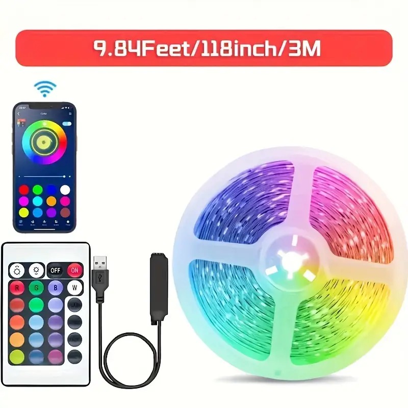 Best RBG Lights 3 Meter LED Light Strip RGB 5050 Color Changing LED Light  Super Bright Flexible Light Strip with 24keys Remote/Bluetooth App Control for Home Decor Room Decor Party Decoration TV Lighting Bedroom lighting Wall Lighting. 
