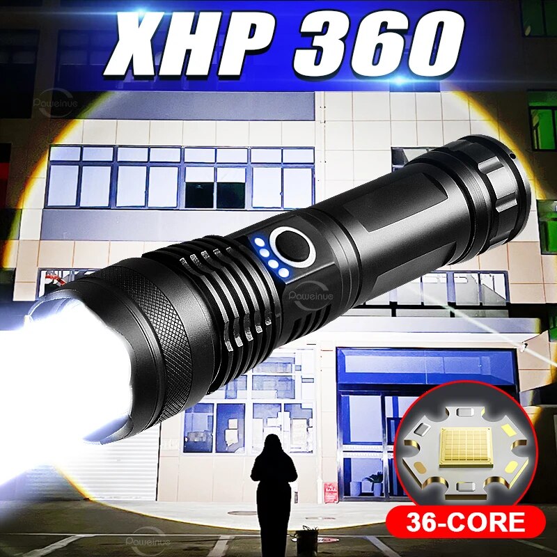 XHP360 Led Flashlight 18650 Rechargeable Torch 5000mAh XHP50 Tactical Flashlight With Usb Charging Waterproof Lantern Work Light