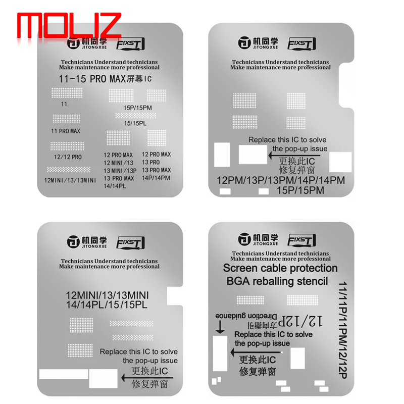 Fixst JTX LCD Screen IC Chip Flex Cable Protection Stencil For iPhone 11~15 Pro Max Touch Display IC Tin Template Steel Mesh