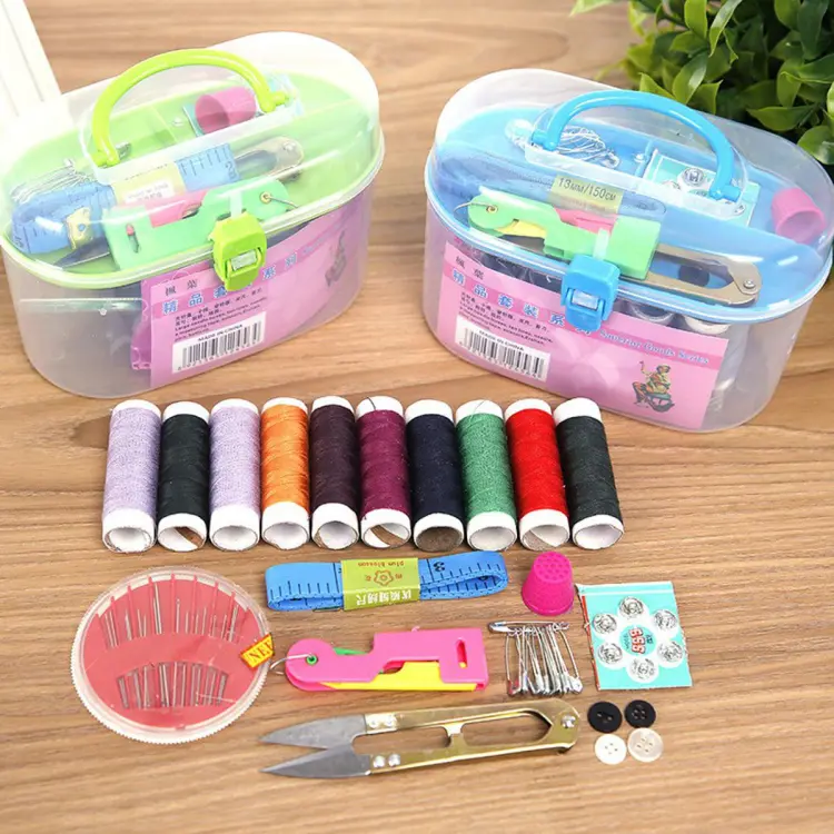 Double Layer Portable Travel Sewing Kits Box with Color Needle