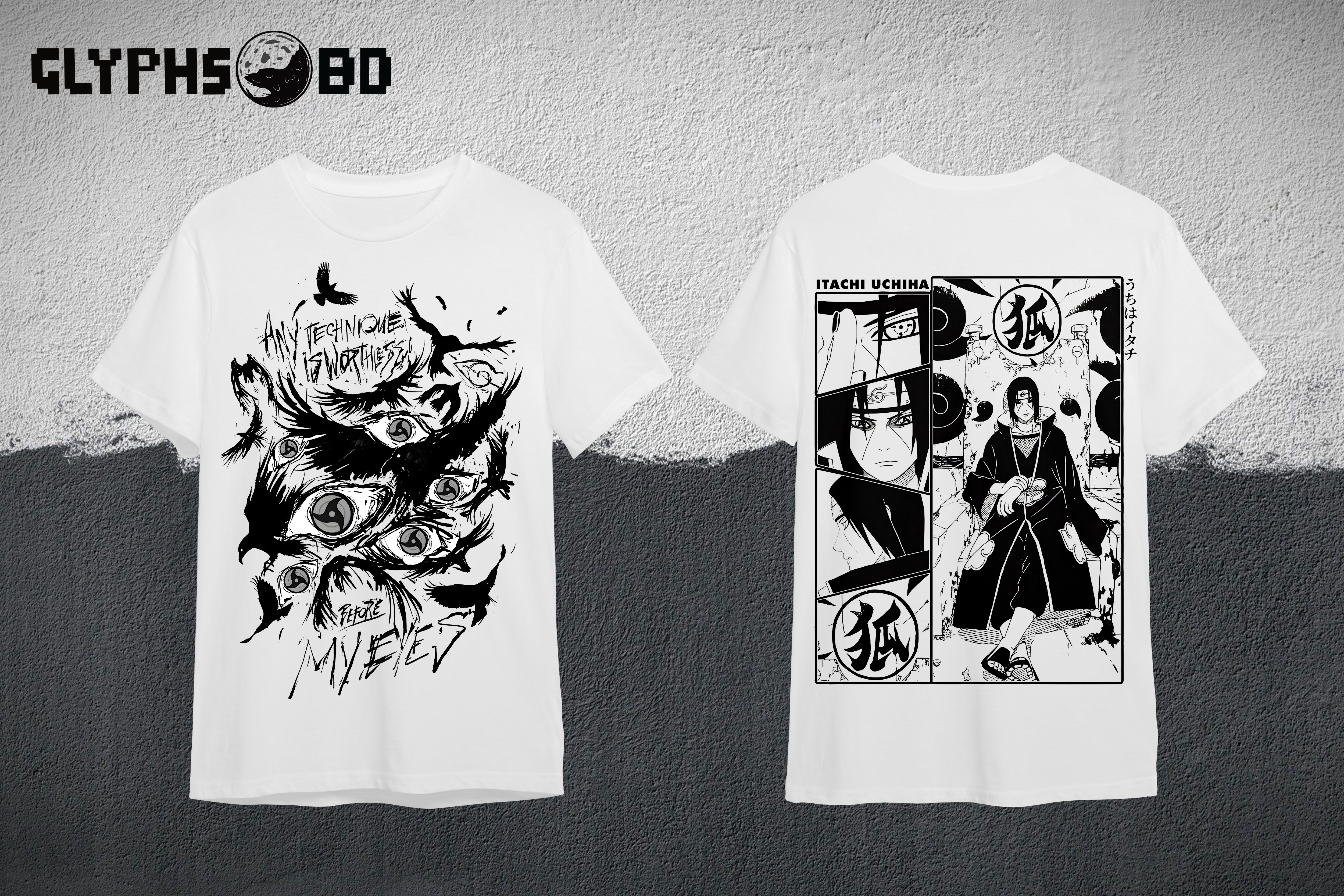 Itachi Uchiha White Both Side Naruto Anime T-Shirt By Glyphs Bd