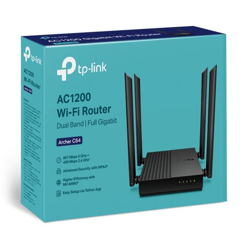 TP-Link Archer C64 AC1200 1200mbps Dual-Band Wireless MU-MIMO Gigabit WiFi Router. 