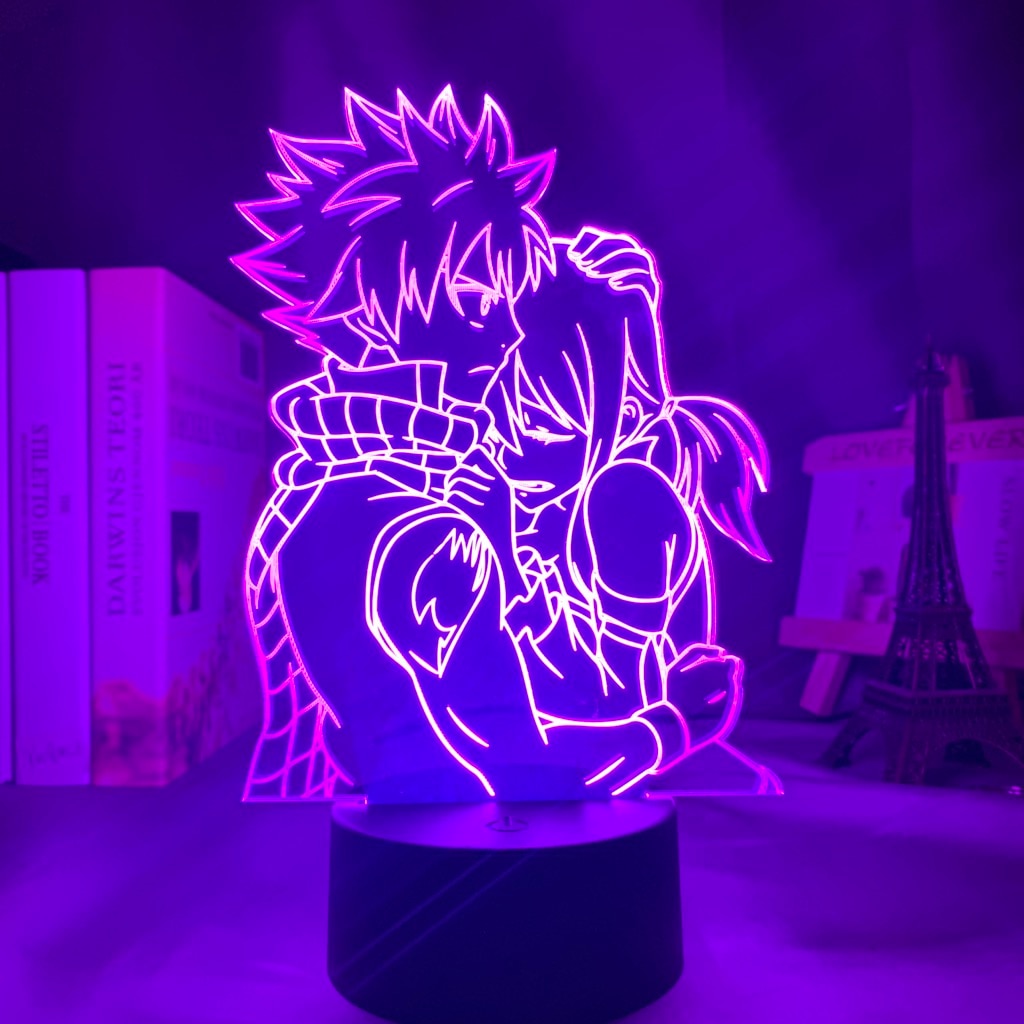 Anime Fairy Tail Natsu neel and Erza Scarlet Hug Night Light Led Touch Sensor Nightlight for Child Room Decor Table 3d Lamp. 
