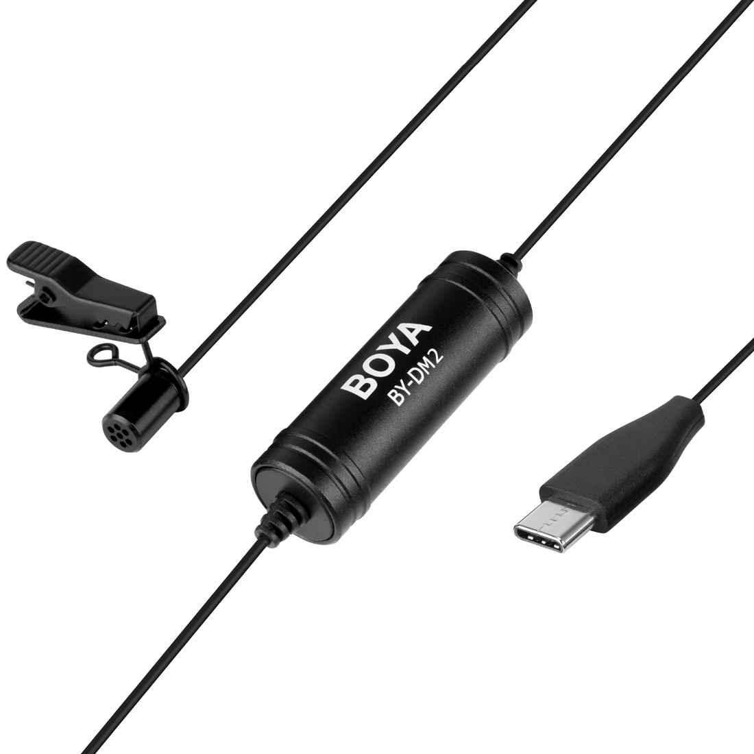 New- BOYA BY-DM2 USB-C / Type-C Broadcast Lavalier Condenser Microphone with Windscreen for Android Phones / s (Black). 