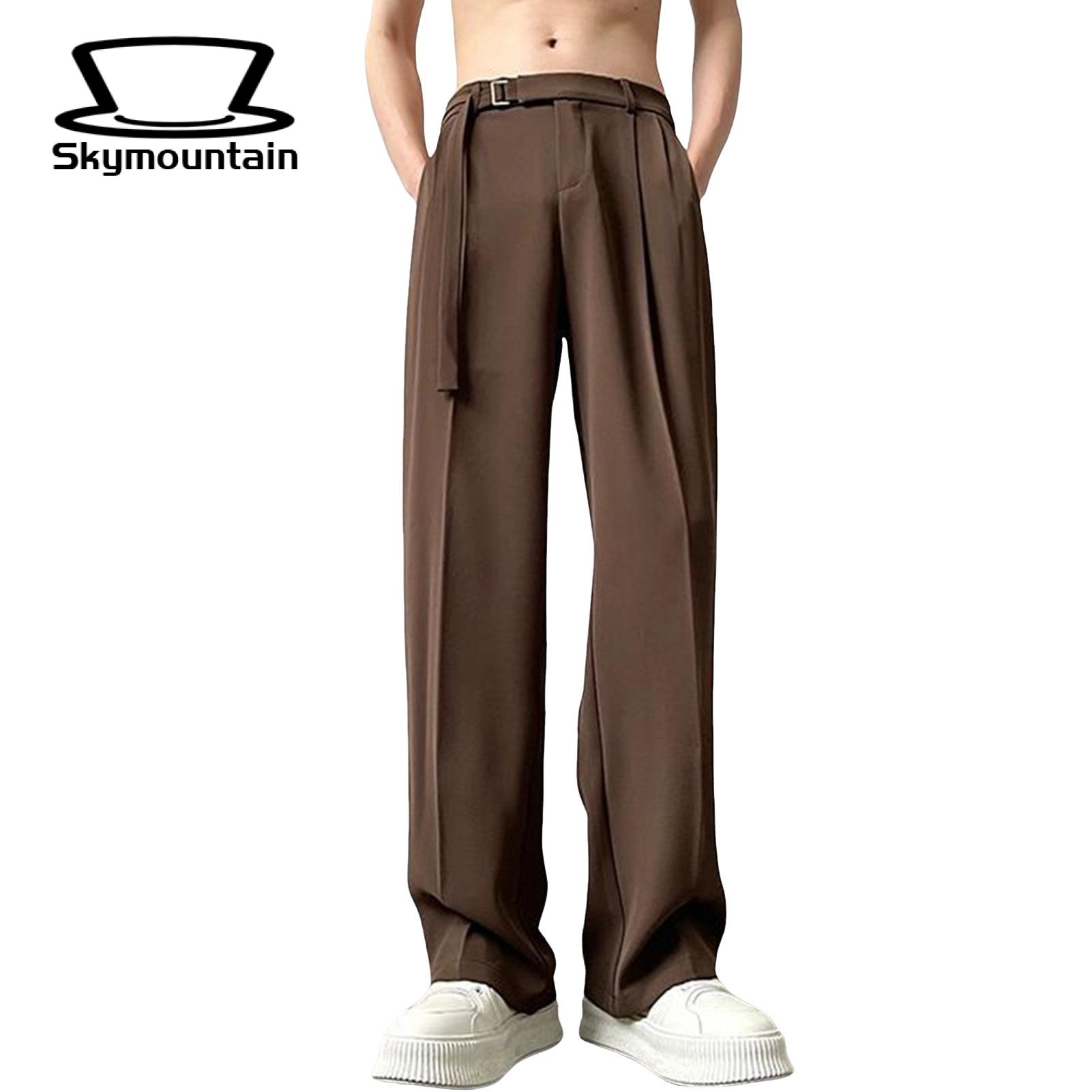Men Casual Suit Pants Men's Wide Leg Suit Pants with Adjustable Waist Formal Business Style Trousers for Office Wear Streetwear Fashion for Solid Color Men Pants. 