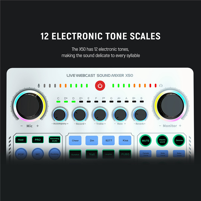Professional Recording Sound Cards Studio Sound Card X50 Live Broadcast Audio Mixer Interface for Living Games. 