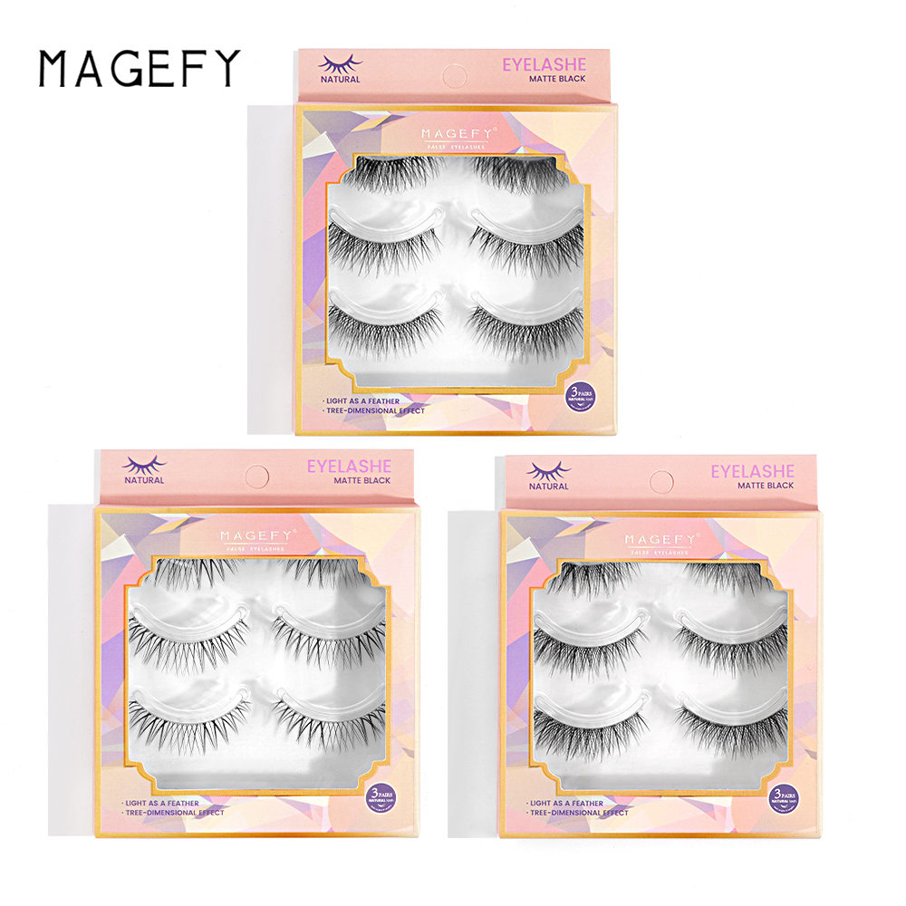 MAGEFY 3 Pair/Box 3D Natural Eyelashes Extension Full Set High Quality Hand-Made 11mm False Eyelashes C-Degree Curling Eyelashes Extension Full Set Original