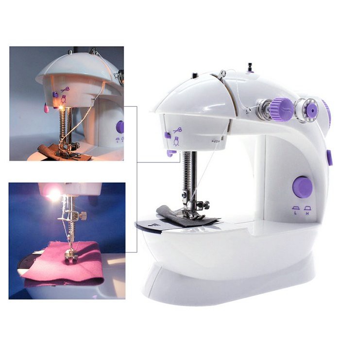 8 in 1 Mini Sewing Machine - Dual Speed Portable Mini Electric Pedal Double Threads Rewind Swing Machine. 