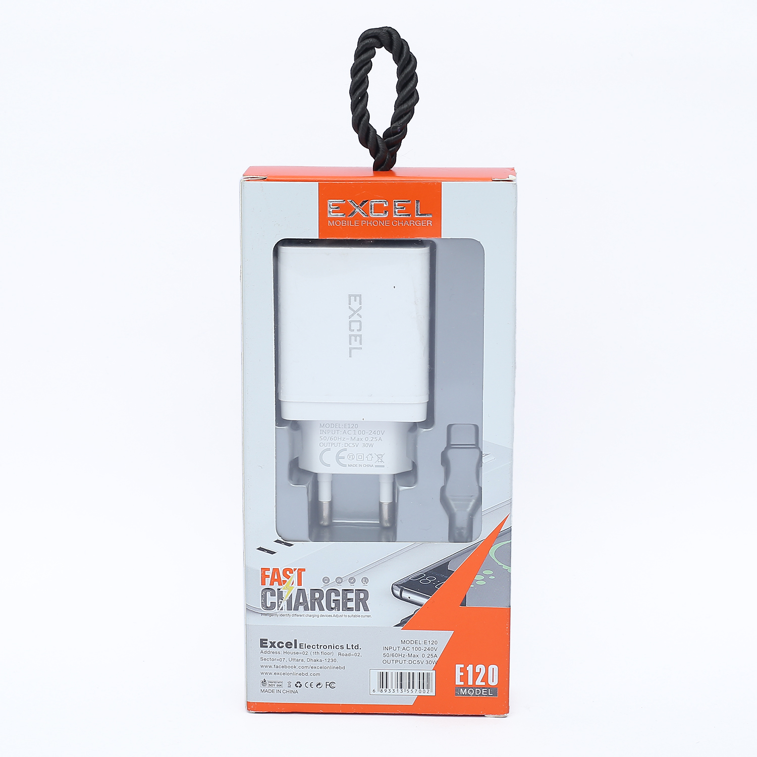 Excel E120 PD 30W QC 3.0 High Quality Type-C fast charger with cable