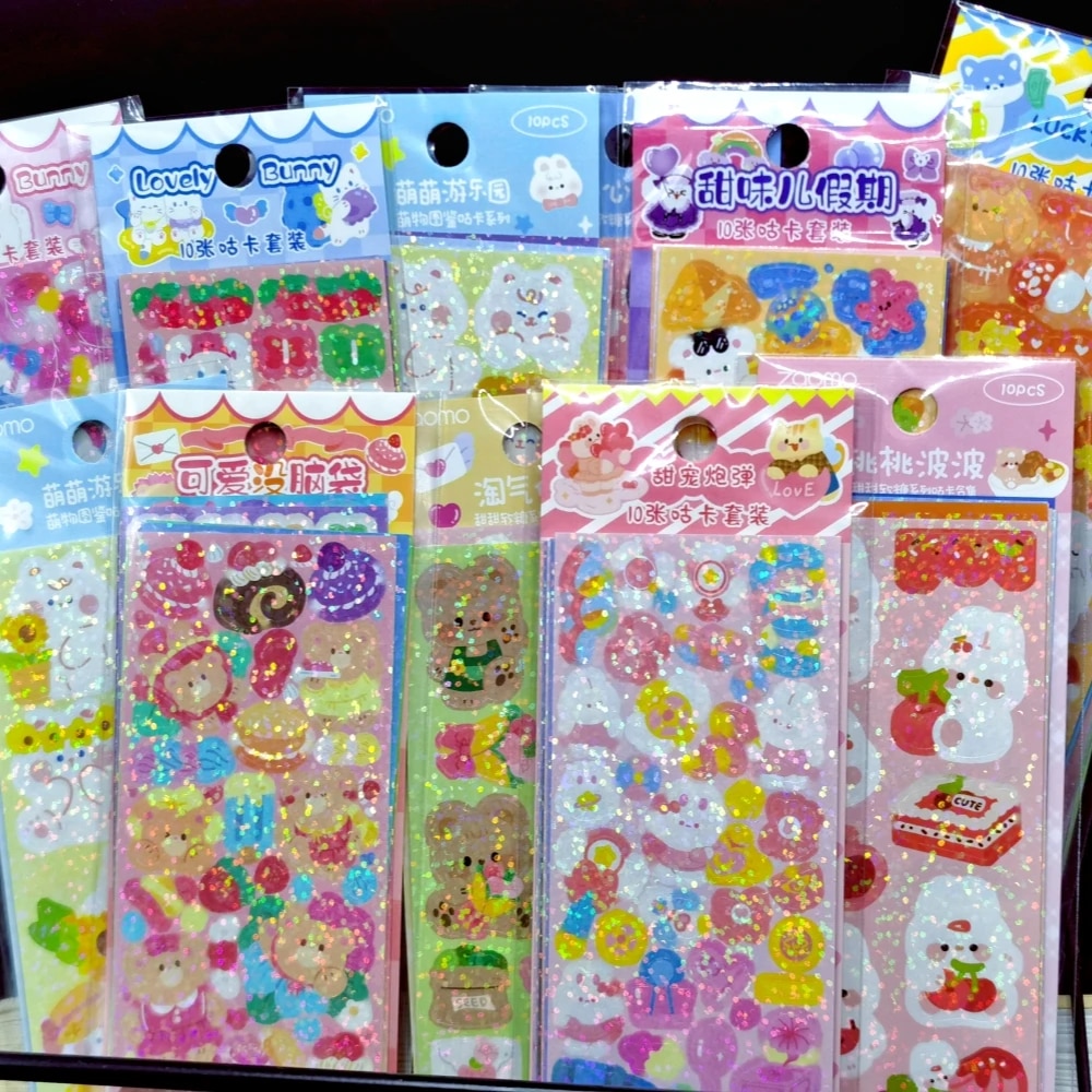 10 - 100PCS Cute Sparkle Polco Deco Sticker Pack - Korean Kawaii Glitter Sticker Seal for Toploaders, Polaroids Photocard. 
