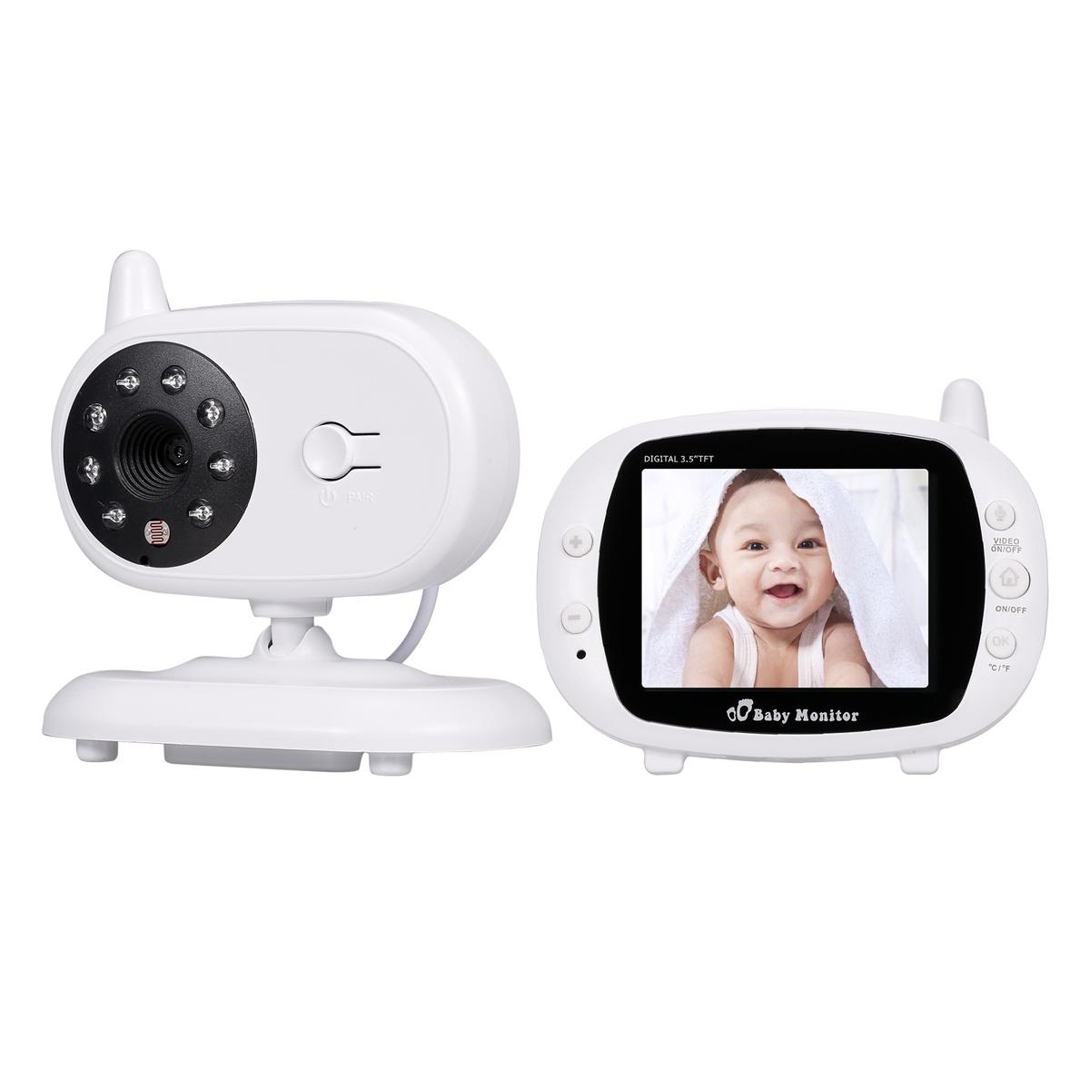 Wireless Audio Baby Monitor Digital Video Baby Monitor 3.5-Inch Color TFT with 5 Lullabies Infrared Night Vision Two-way Talk Back Temperature Detection