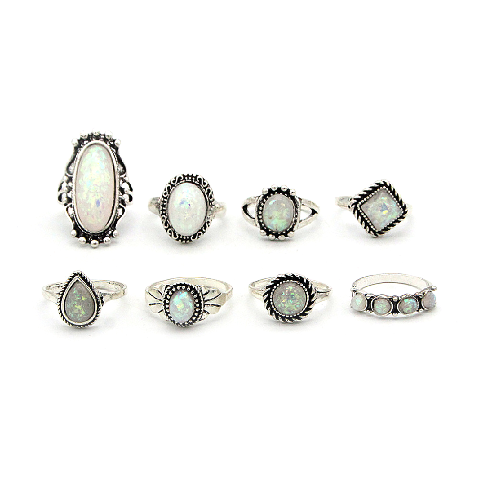Knuckle Rings Carved Ethnic Style Faux Gem Finger Rings