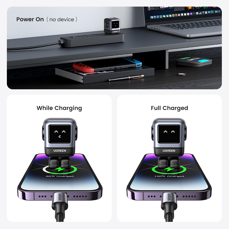 【Uno 65W GaN】UGREEN Uno Robot 65W USB C Charger 65W Mini Nexode Robot 3 Ports GaN Fast Adapter Wall Charger For iPhone 16 15 Max Pro Samsung Galaxy S24+ S24 Ultra/A Tecon Infinix  Note 30 Pro Itel P40+ Realme 8 Pro Galaxy AI Xiaomi 15 14 Pro Redmi K70 60. 