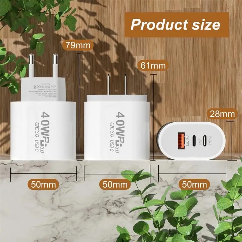 USB Wall Charger QC3.0+PD40/20W USB Cube Power Adapter Multi-port Cellphone Charger US/EU Plug Travel Charger Adapter For Phone. 