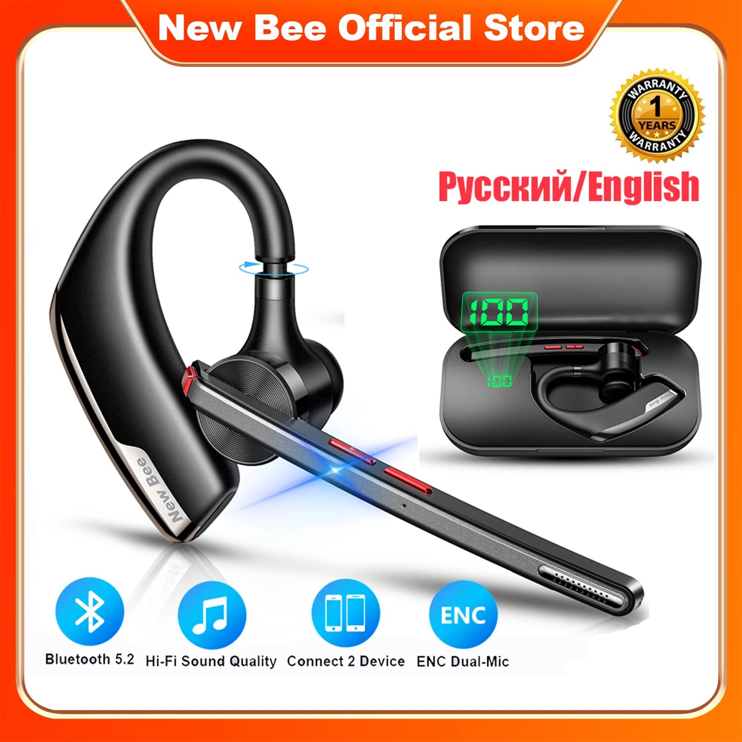 New Bee M51 Wireless Bluetooth Headset Earphones Headphone