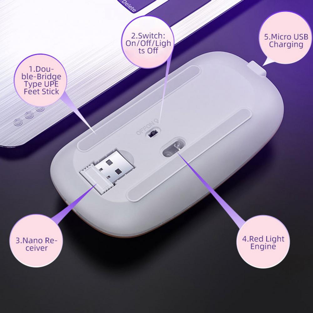 R8 Wireless Rechargeable Mouse With RGB Lighting, Silent-DPI Button having Light On Off Switch. 