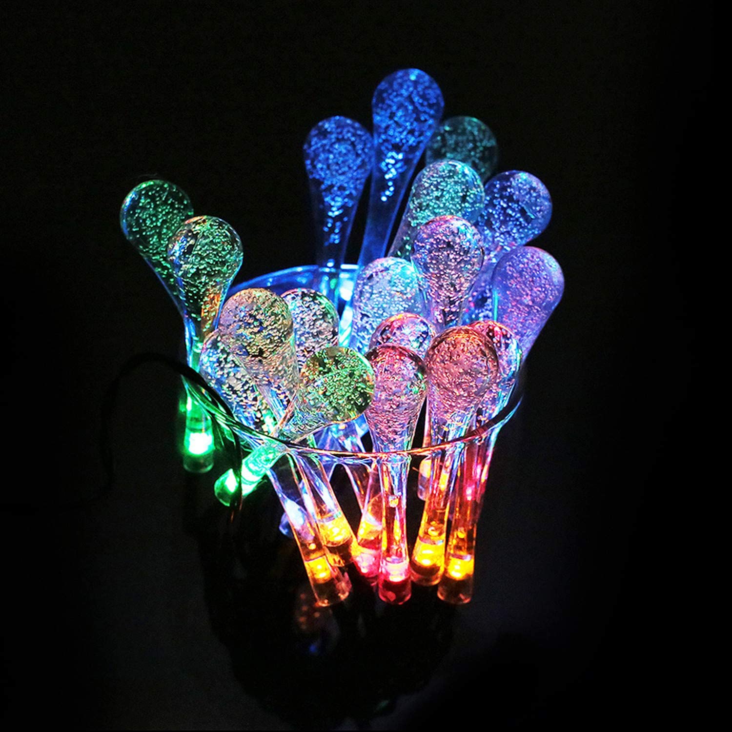 Solar Festoon LED Outdoor String Lights LED Teardrop Lights Waterproof 8 Modes Multicolor Water String Lights for Gardens Party--WARM WHITE--12M-100LED. 