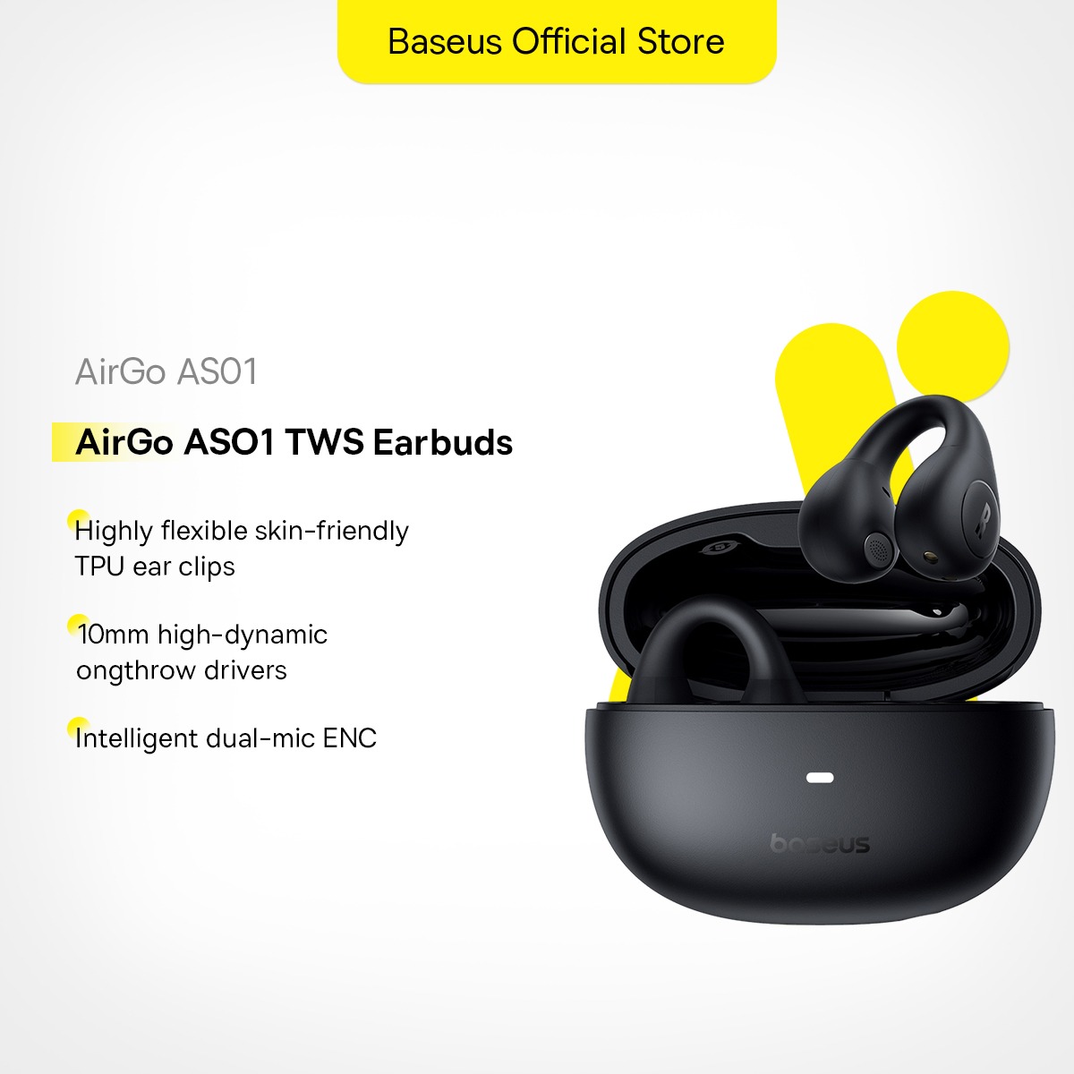 Baseus Open Ear AirGo AS01 Clip-Ons Open Ear TWS Earbuds Earphone 5.3 Bluetooth Wireless Sports Headphones Ultra lightweight low latency earbuds. 