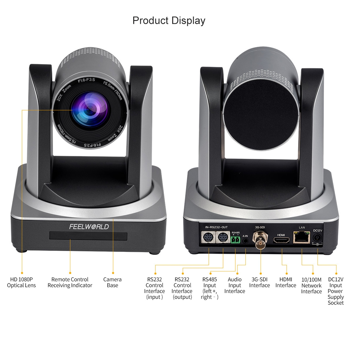 FEELWORLD POE20X Simultaneous 20X Optical Zoom Live Streaming PTZ Camera, EU and US Plug. 