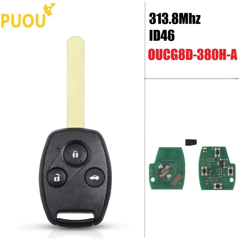 【Alizeker Mall】button Remote Key Fob ID46 Chip for Honda Civic 2003 2004 2005 2006 2007 OUCG8D-380H-A. 