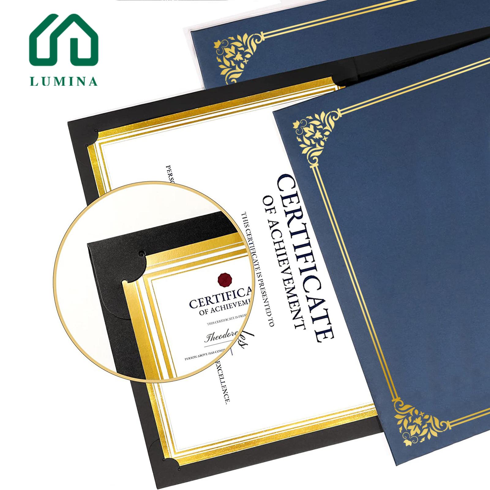 Lumina Certificate Holder Set 10 Pcs Black Diploma Covers with Gold Foil Border for Certificates Awards Elegant Design for Graduation Documents Fits 12.6 X 9.45 Inch Paper Perfect for Presentations Gold Leaf. 