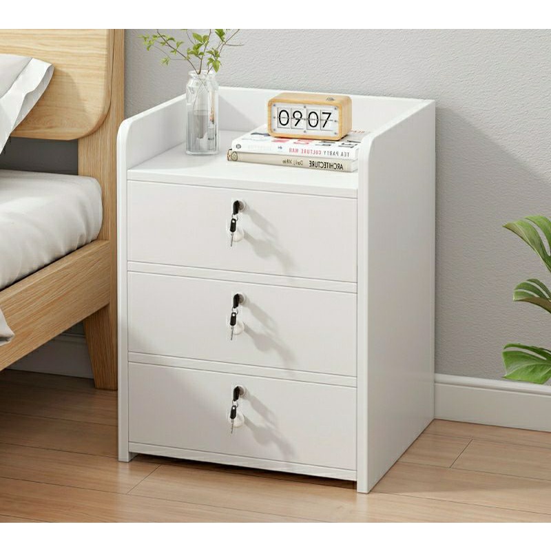 Bedside Table, Household Storage Cabinet, 3 lock Drawers, Guideline, Sofa Side Table, Telephone Station for Bedroom, Living Room and your Office use,24/16