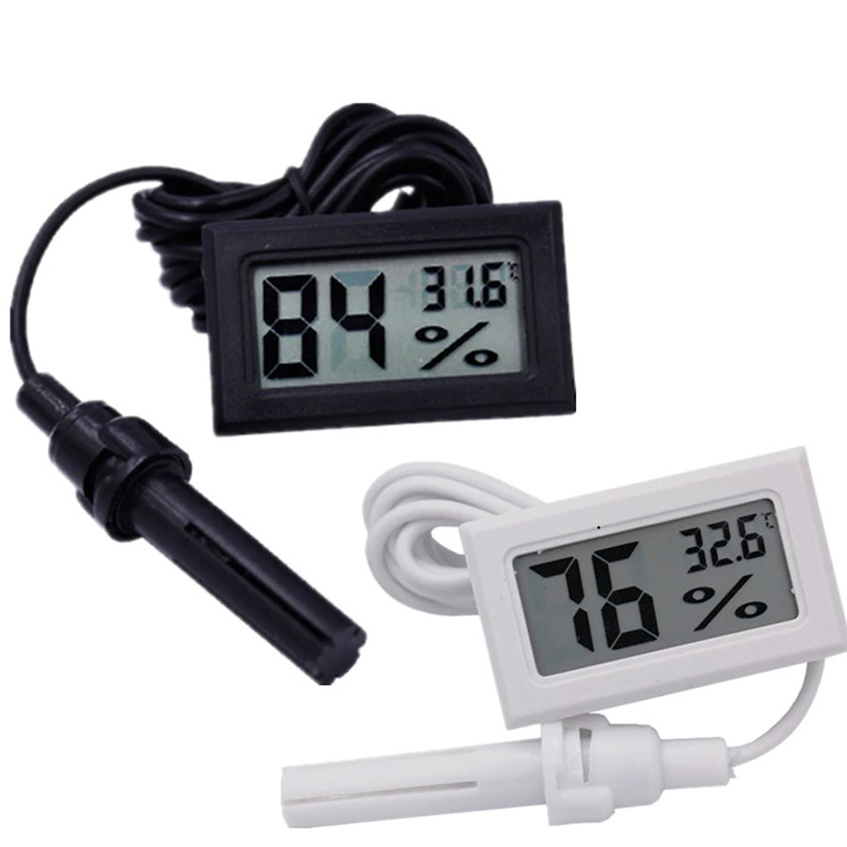 Digital Thermometer Hygrometer - Portable Mini LCD Temperature Humidity Meter - Comes with a Probe and Batteries - Handy Environmental Monitoring. 