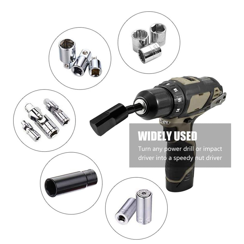 6PC Wobble Socket Adapters Universal Joint Swivel Socket Set, 1/4 Inch Hex Shank to 1/4 3/8 1/2 Square Socket Drives. 